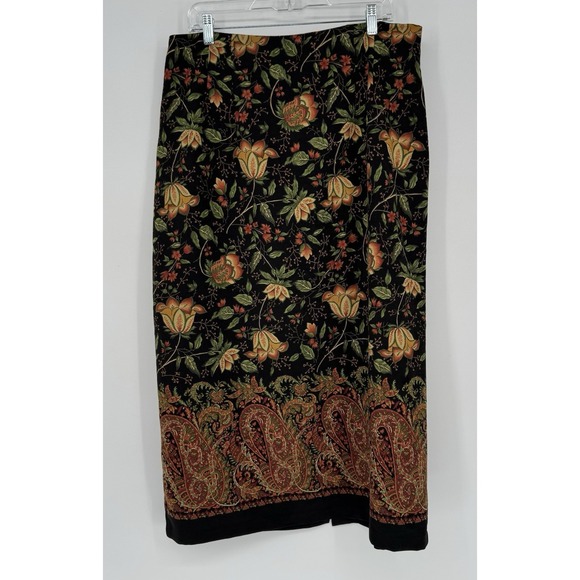 Briggs New York Dresses & Skirts - VTG Briggs New York Skirt Black Floral Paisley Midi Slit Boho Fairy Grunge 18